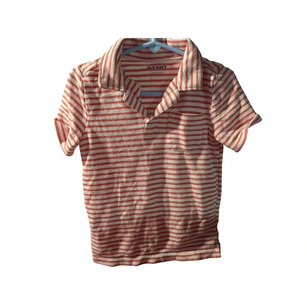 Old Navy Toddler Boys Orange White Striped Terry Cloth Polo Shirt Size 3T